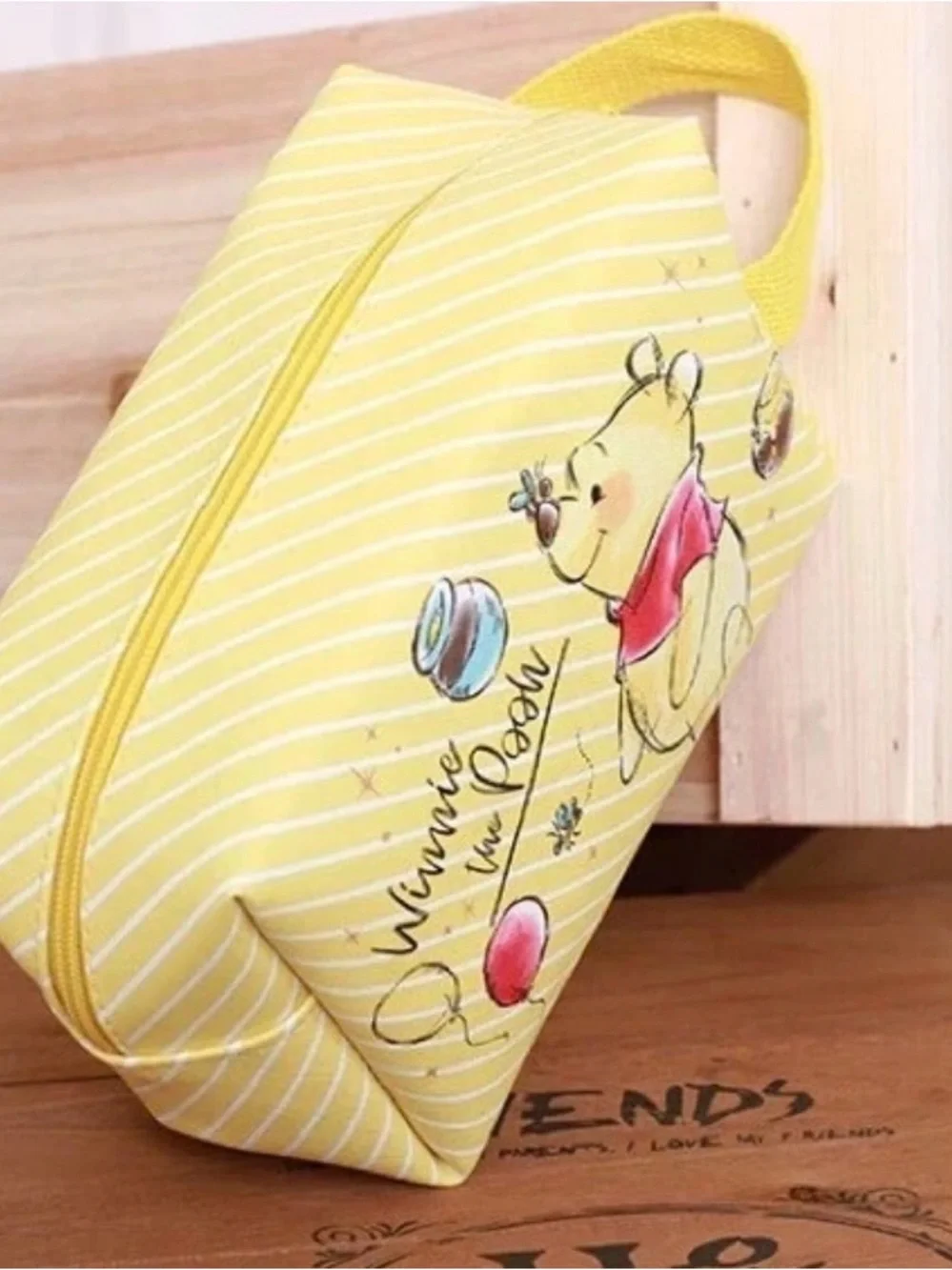 Disney Winnie the Pooh Yellow Striped make up pouch universal carry bag